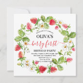 Aquarelle fraise 1er anniversaire Invitation (Devant)