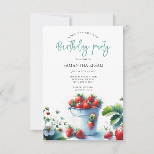 Aquarelle fraise Anniversaire Invitations (Devant)