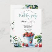 Aquarelle fraise Anniversaire Invitations (Devant / Derrière)