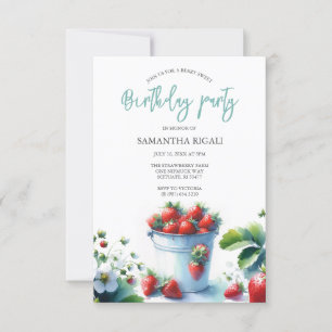 Aquarelle fraise Anniversaire Invitations