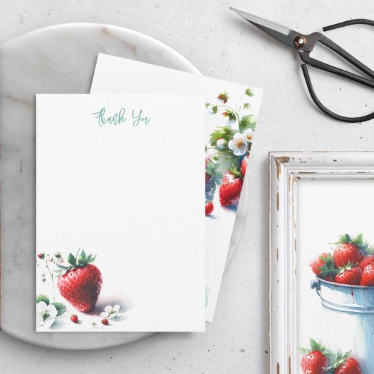 Aquarelle fraise Merci Cartes de notes