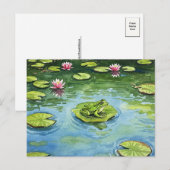 Aquarelle Frog Pond Scene Carte postale (Devant / Derrière)