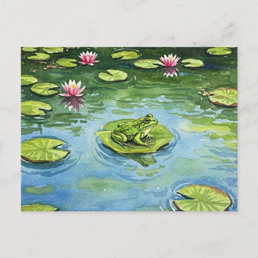 Aquarelle Frog Pond Scene Carte postale (Devant)