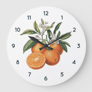 Aquarelle Fruit orange Horloge avec chiffres noirs