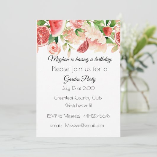 Aquarelle Fruits d'été et fleurs Invitation (Debout devant)