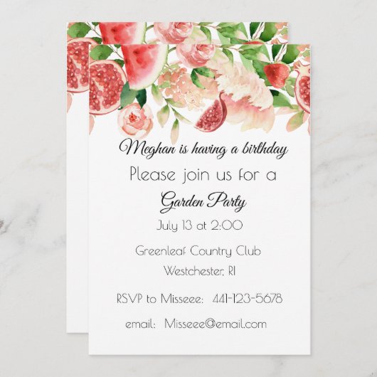 Aquarelle Fruits d'été et fleurs Invitation (Devant / Derrière)