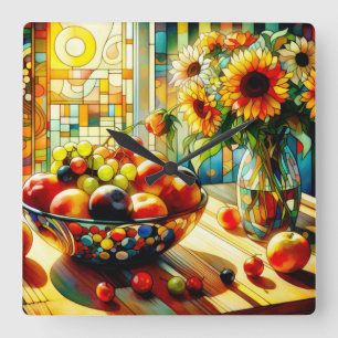 Aquarelle Fruits et Fleurs Horloge murale