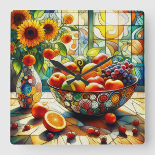 Aquarelle Fruits et Fleurs Horloge murale