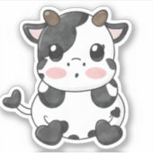 Aquarelle Funny Chibi mignon Bébé Sticker Vache (Devant)