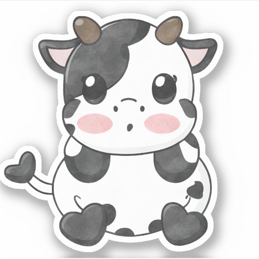 Aquarelle Funny Chibi mignon Bébé Sticker Vache (Devant)
