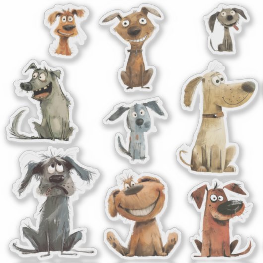 Aquarelle Funny Chiens fous Merci Stickers (Devant)