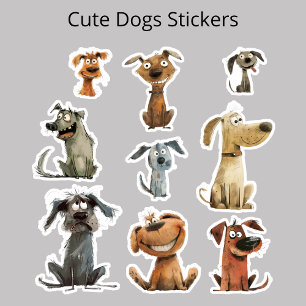 Aquarelle Funny Chiens fous Merci Stickers