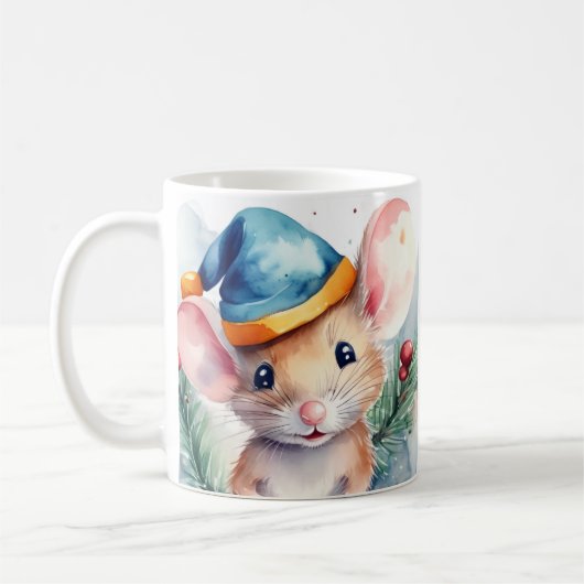 Aquarelle Funny Festive souris de Noël Mug (Gauche)