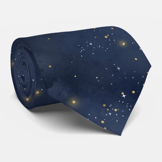 Aquarelle Galaxy Universe Cravate bleu foncé (Roulé)
