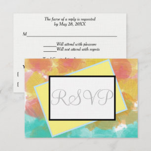 Aquarelle géométrique bleu rose jaune RSVP