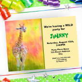 Aquarelle Giraffe colorée Invitation d'anniversair