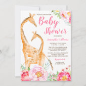 Aquarelle Giraffe Girl Baby Shower Invitations (Devant)