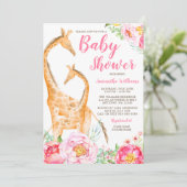 Aquarelle Giraffe Girl Baby Shower Invitations (Debout devant)