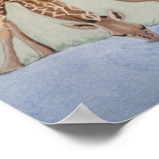 Aquarelle Giraffe Poster d'art sur l'eau potable (Coin)