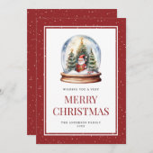 Aquarelle Globe neige rouge neige carte de Noël (Devant / Derrière)