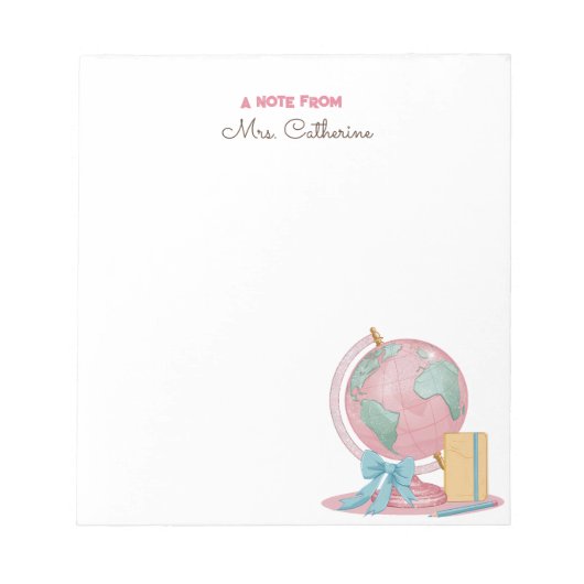 Aquarelle Globe Note du Bloc-notes de l'enseignant (Devant)