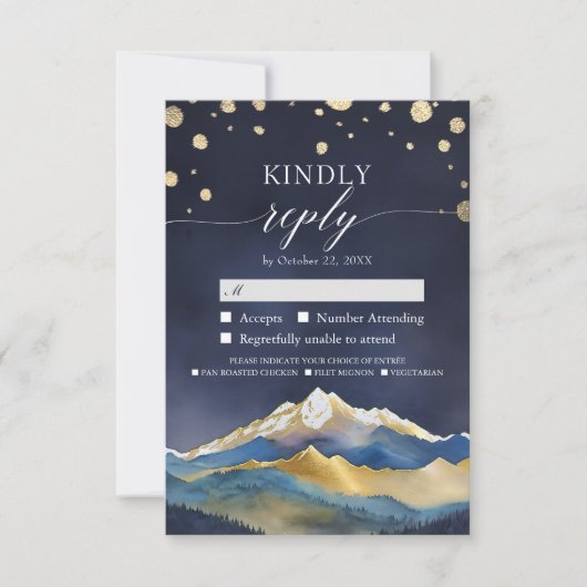 Aquarelle Gold Mountain Wedding RSVP Répondre (Devant)