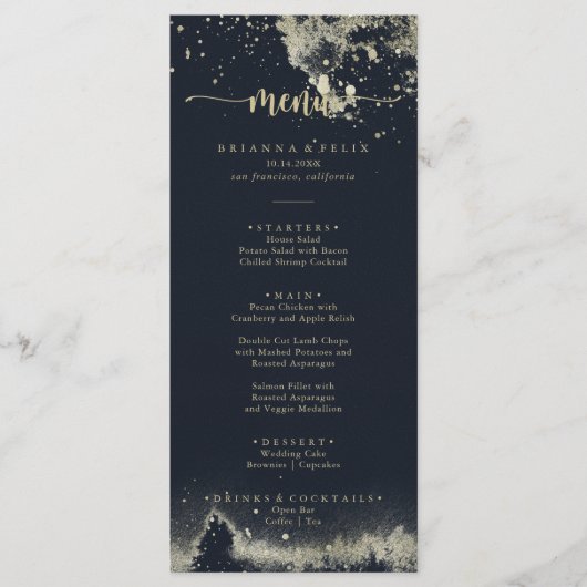 Aquarelle Gold Splash Calligraphy Menu Dîner (Devant)