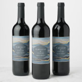 Aquarelle Golden Landcape Mariage Étiquette de vin (Bouteilles)