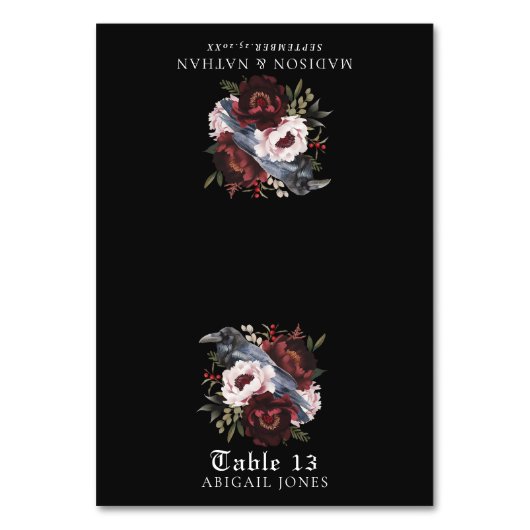 Aquarelle gothique Corbeau Floral Mariage Carte Pl (Par défaut)