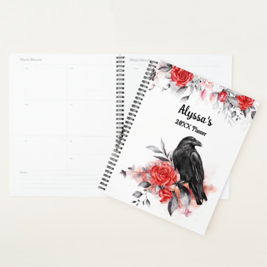 Aquarelle gothique Roses Corbeau Monogramme Calend (Devant avec enveloppe)