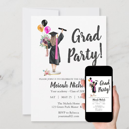 Aquarelle Graduation Moderne Invitation tendance
