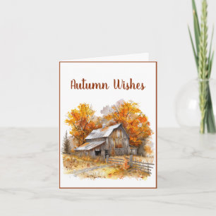 Aquarelle Grange Automne Souhaite Carte de voeux