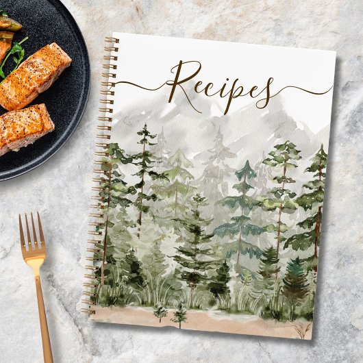 Aquarelle Green Pine Forest Livre de cuisine Recet