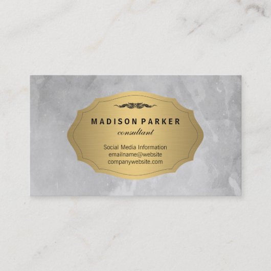 Aquarelle gris brossé Élégant Étiquette d'or Faux (Devant)