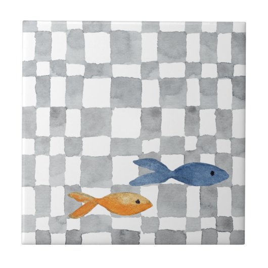 Aquarelle gris clair Vérifications Poisson Carreau (Devant)