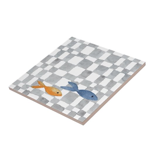 Aquarelle gris clair Vérifications Poisson Carreau (Côté)