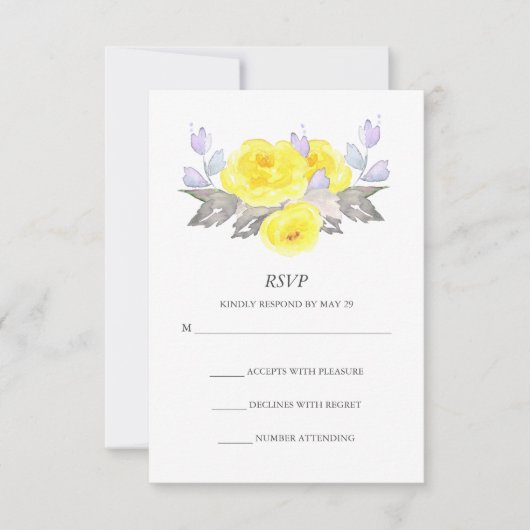 Aquarelle gris jaune violet Rose Vertical RSVP (Devant)