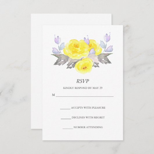 Aquarelle gris jaune violet Rose Vertical RSVP (Devant / Derrière)