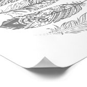 Aquarelle gris plumes Tribal Imprimer Poster (Coin)