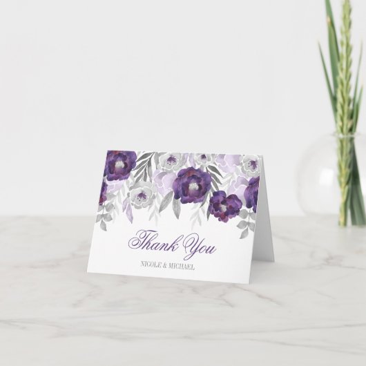 Aquarelle gris violet Fleurs Merci (Devant)