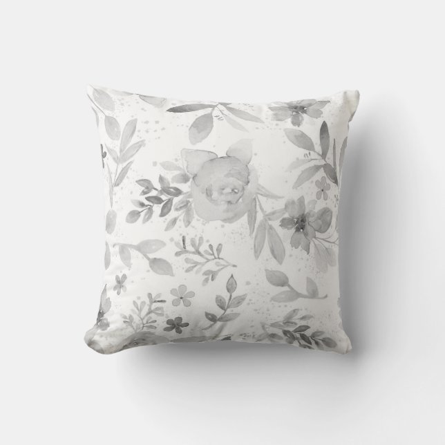 Aquarelle grise délicate Coussin floral (Recto)