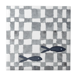 Aquarelle grise Vérifications Poisson Carreaux en 