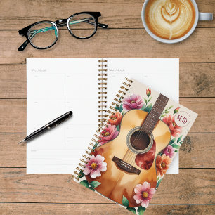 Aquarelle Guitare acoustique Floral