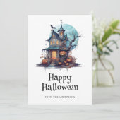Aquarelle Hauny House Happy Halloween Carte (Debout devant)