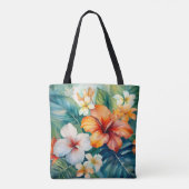 Aquarelle Hawaiian Garden Sac de plage Tropical (Dos)