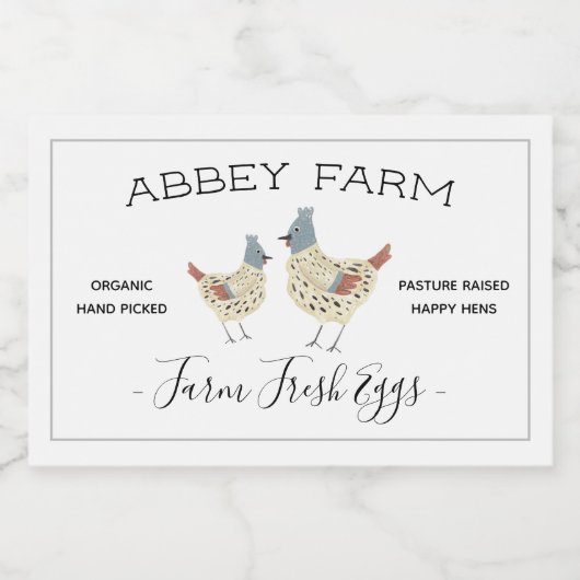 Aquarelle Hen Farm Étiquette carton d'oeuf frais (Étiquettes simples)