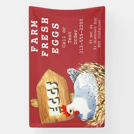 Aquarelle Hen Farm Oeufs Frais Bannière extérieure (Verticale)