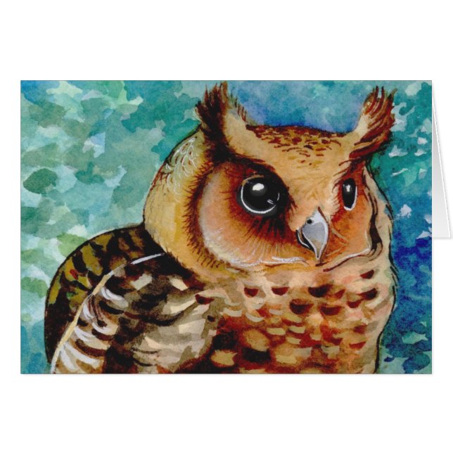 Aquarelle heureuse de hibou (Devant Horizontal)