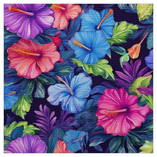 Aquarelle Hibiscus (Dark IV) Tissu