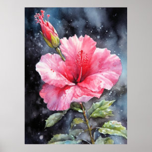 Aquarelle Hibiscus Floral Illustration Impression